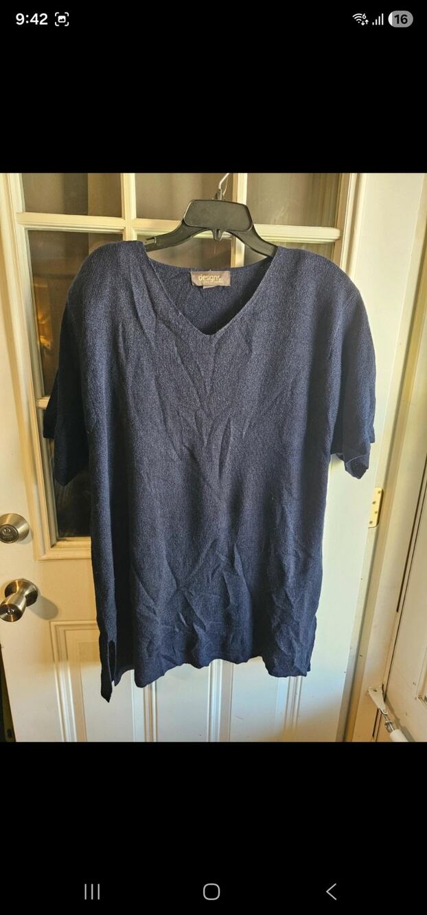 Vintage Y2K Designs by Lane Bryant Navy Blue Knit Shoulder Pad Top Womens 18/20